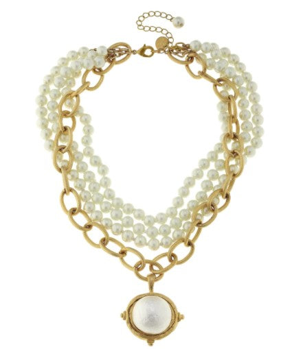 Cotton Pearl Cab Multi-Strand Pearl Necklace