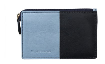 Credit Card Coin Wallet, Navy and Light Blue, Leather