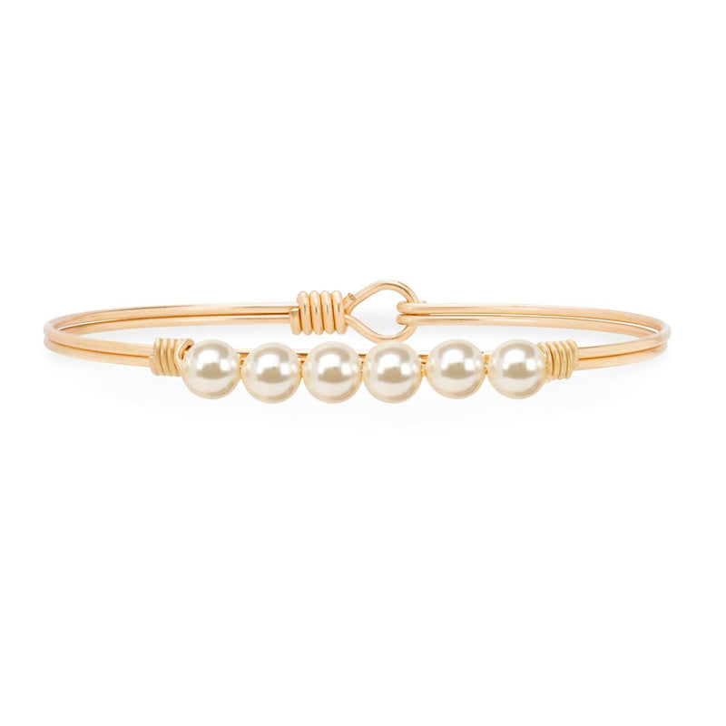 Pearl with Crystals Bangle Bracelet:  Gold