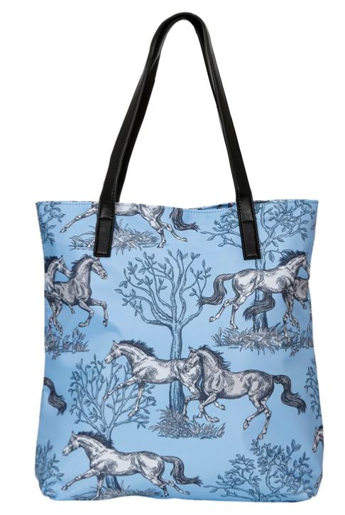 Blue Toile Equestrian Tote Bag