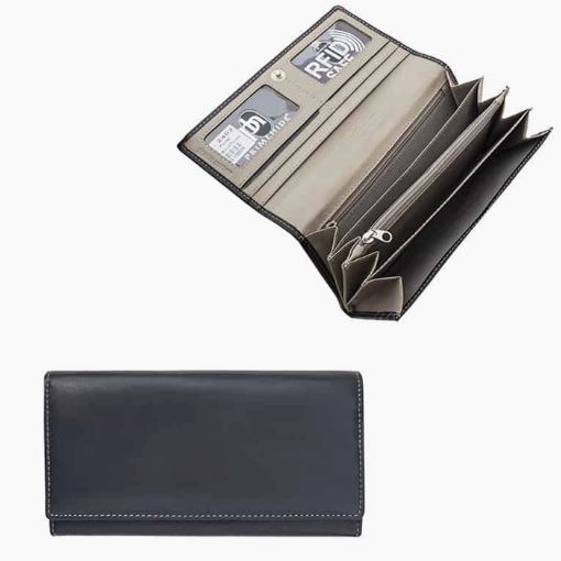 Fold Over Leather Wallet, Black and Taupe