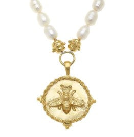 Large Bee Intaglio Pearl Necklace