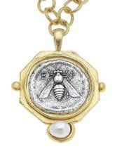 Bee on Lira Coin with Pearl Accent