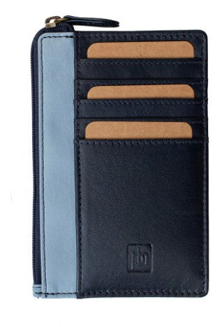 Credit Card Coin Wallet, Navy and Light Blue, Leather
