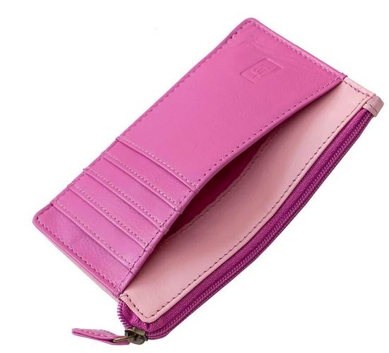 Credit Card Coin Wallet, Pink and Light Pink, Leather