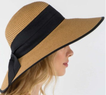 4" Wide Black Tweed Brim Sun Hat with Black Ribbon UPF 50 Protection