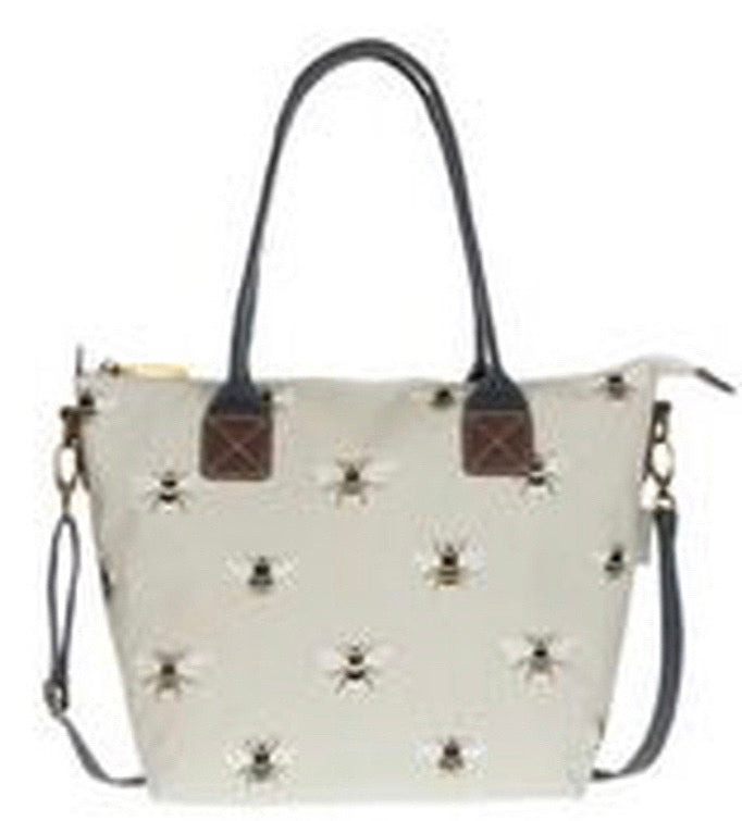 Bee Mini Oilcloth Oundle Crossbody/Tote,  Beige