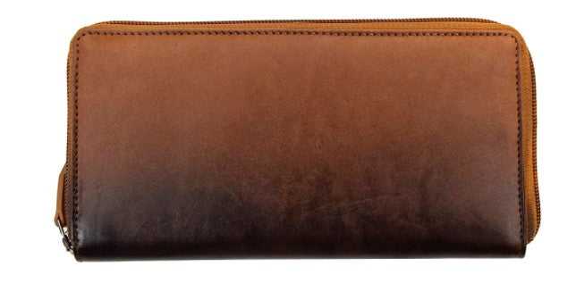 Zip Around Leather Wallet, Brown