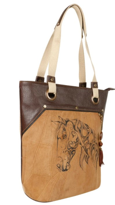 Horse Head Equestrian Leather Tote Bag