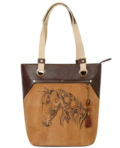 Horse Head Equestrian Leather Tote Bag