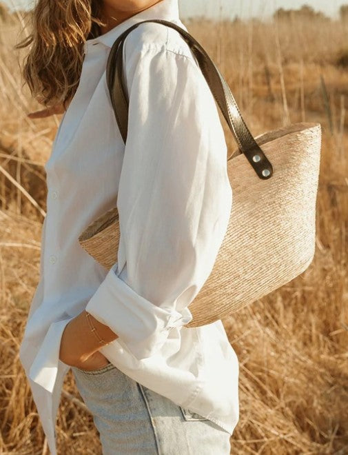Jude Straw Tote with Leather Handles
