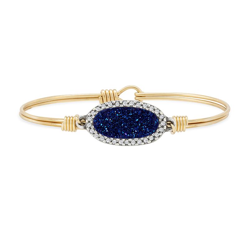 Druzy Bangle Bracelet: Iridescent Blue, Brass Tone