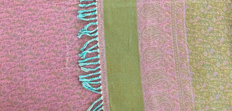Tibetan Wrap F:  Pink, Green and Aqua: Reversible