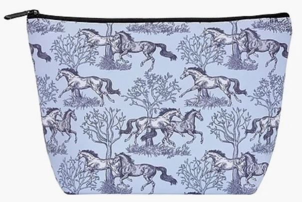 Blue Toile Equestrian Cosmetic Case, Large