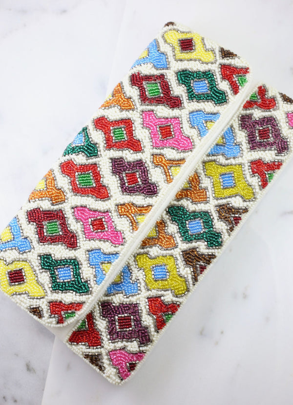 Beaded  Patterned Crossbody/Clutch: Multi Color